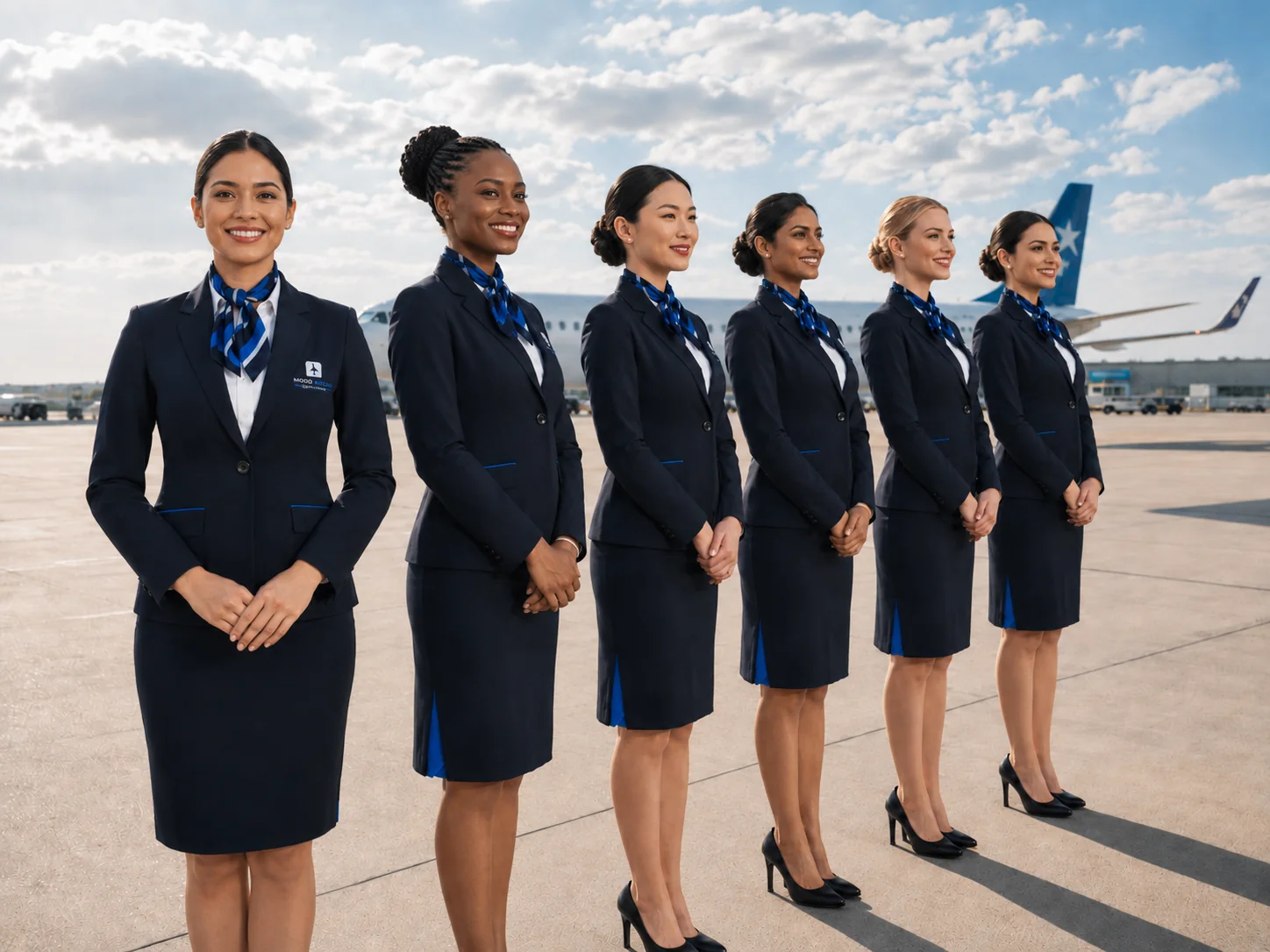 Tripulantes de cabina en un entorno profesional de aviación comercial
